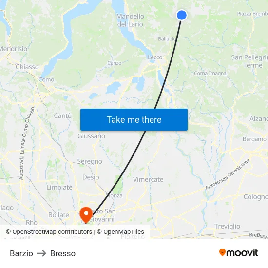 Barzio to Bresso map