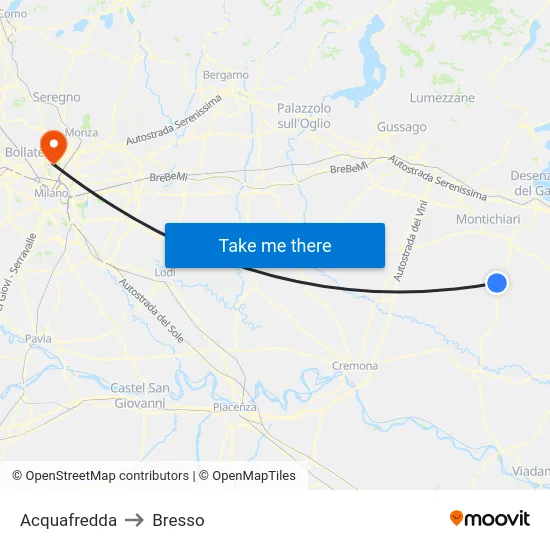 Acquafredda to Bresso map