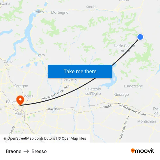 Braone to Bresso map