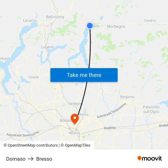 Domaso to Bresso map