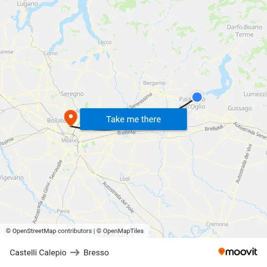 Castelli Calepio to Bresso map
