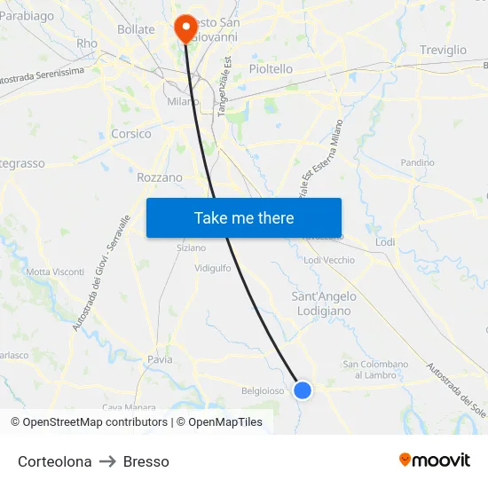 Corteolona to Bresso map