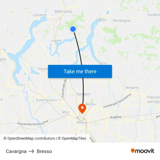 Cavargna to Bresso map