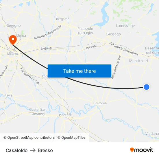 Casaloldo to Bresso map