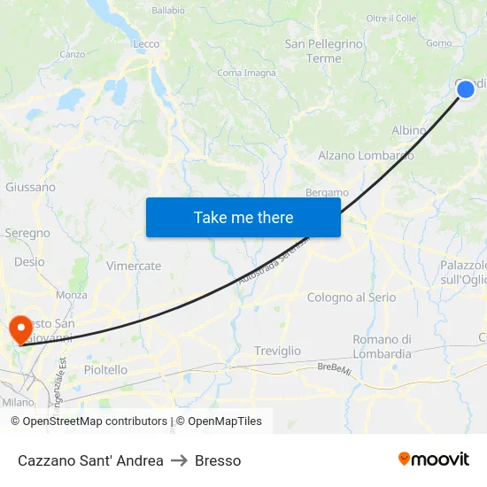 Cazzano Sant' Andrea to Bresso map