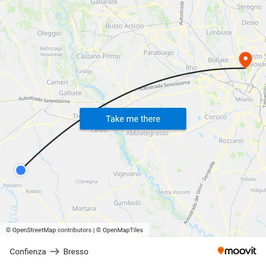 Confienza to Bresso map