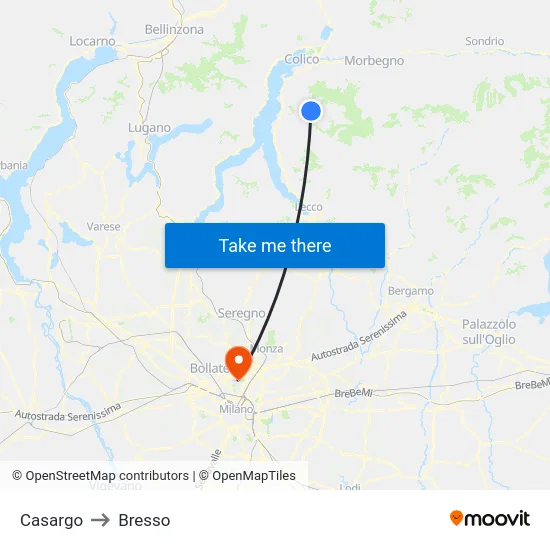 Casargo to Bresso map