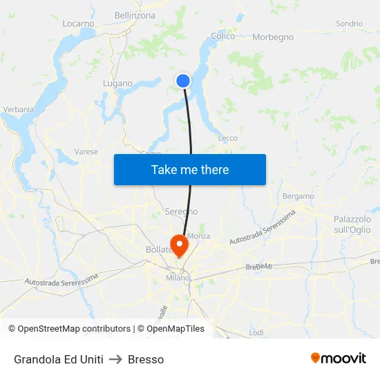 Grandola Ed Uniti to Bresso map