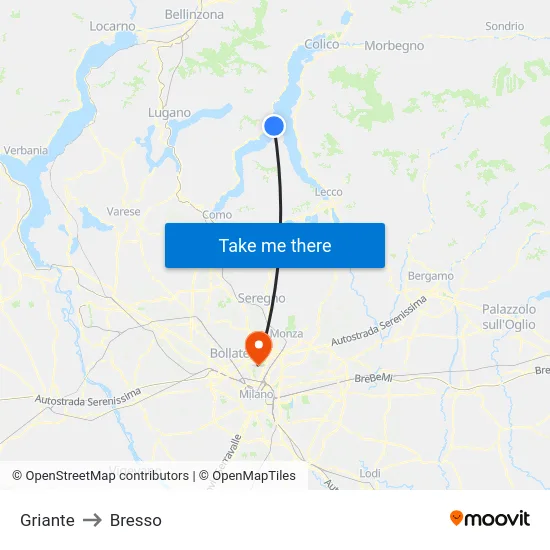 Griante to Bresso map