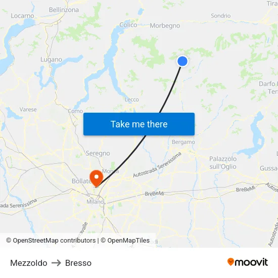 Mezzoldo to Bresso map