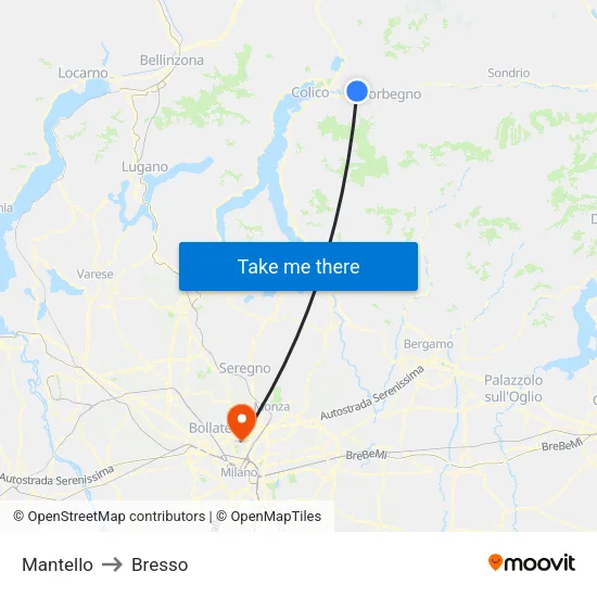 Mantello to Bresso map