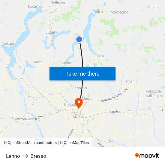 Lenno to Bresso map