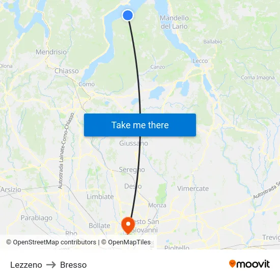 Lezzeno to Bresso map