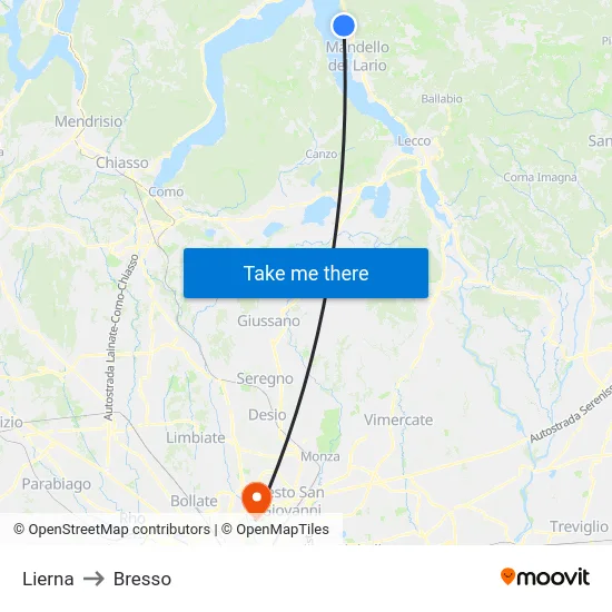 Lierna to Bresso map