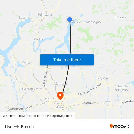 Livo to Bresso map