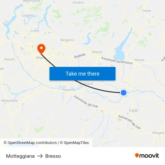 Motteggiana to Bresso map