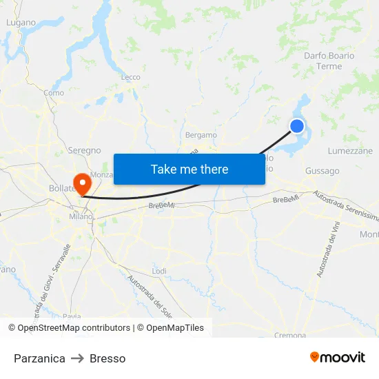 Parzanica to Bresso map