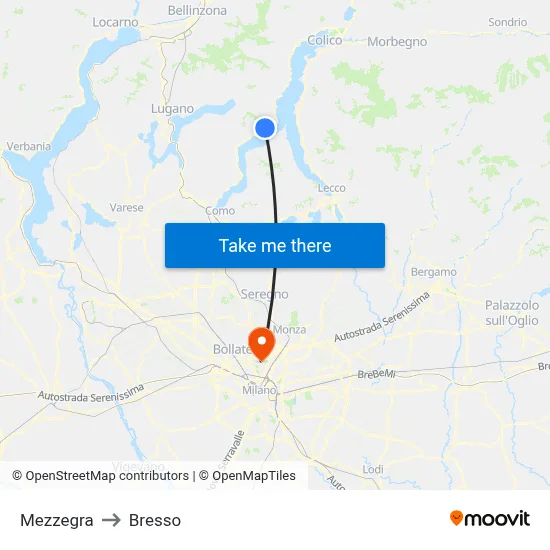 Mezzegra to Bresso map