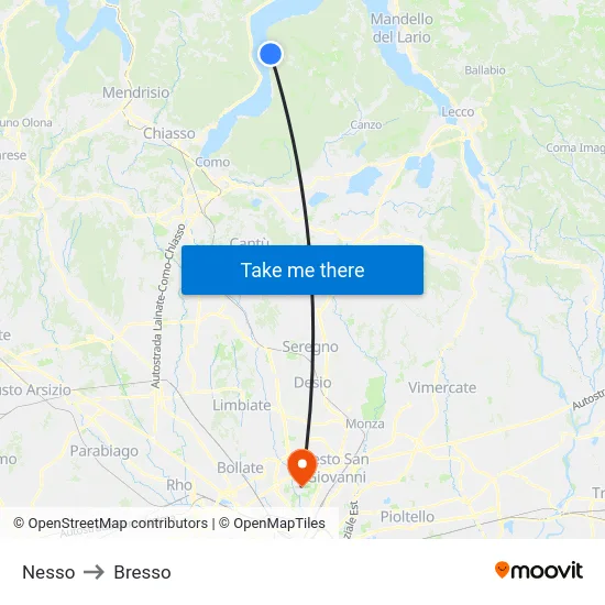 Nesso to Bresso map