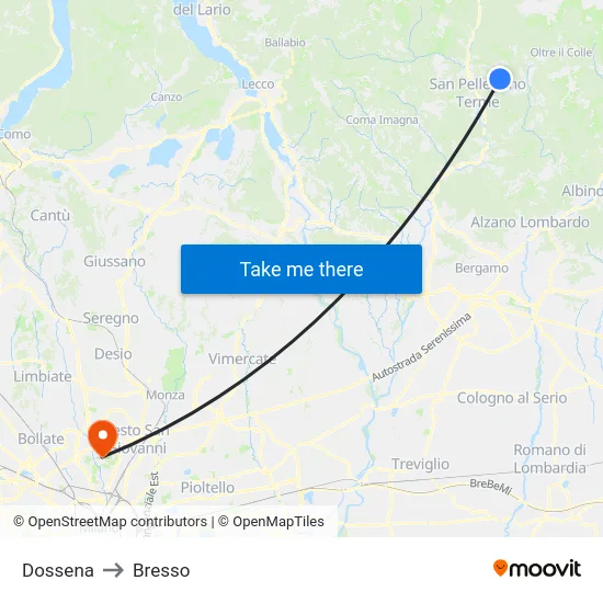 Dossena to Bresso map