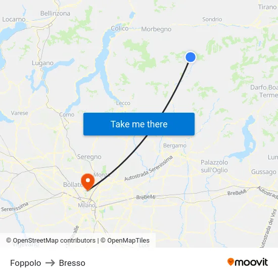 Foppolo to Bresso map