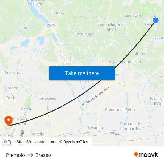 Premolo to Bresso map