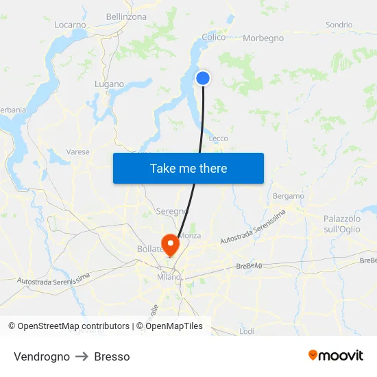 Vendrogno to Bresso map