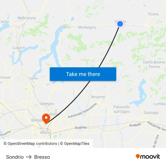 Sondrio to Bresso map