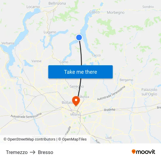 Tremezzo to Bresso map