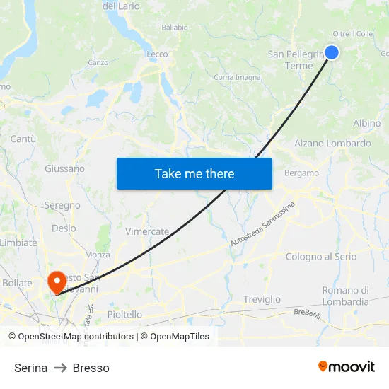 Serina to Bresso map