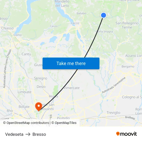 Vedeseta to Bresso map