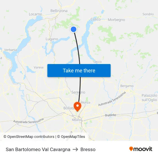 San Bartolomeo Val Cavargna to Bresso map