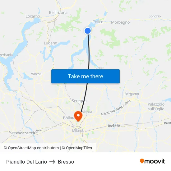 Pianello Del Lario to Bresso map