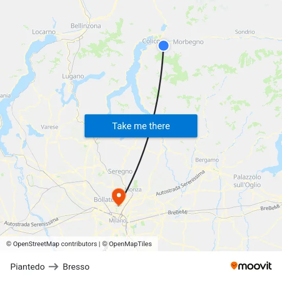 Piantedo to Bresso map
