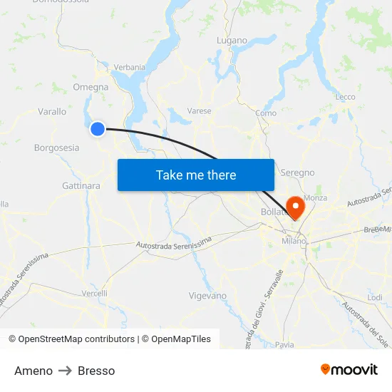 Ameno to Bresso map