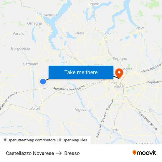 Castellazzo Novarese to Bresso map