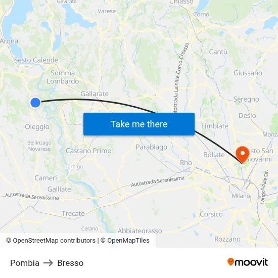 Pombia to Bresso map