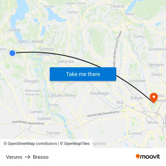 Veruno to Bresso map