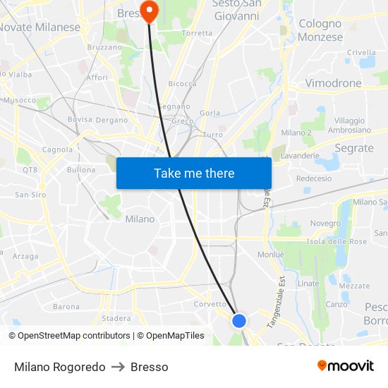 Milano Rogoredo to Bresso map