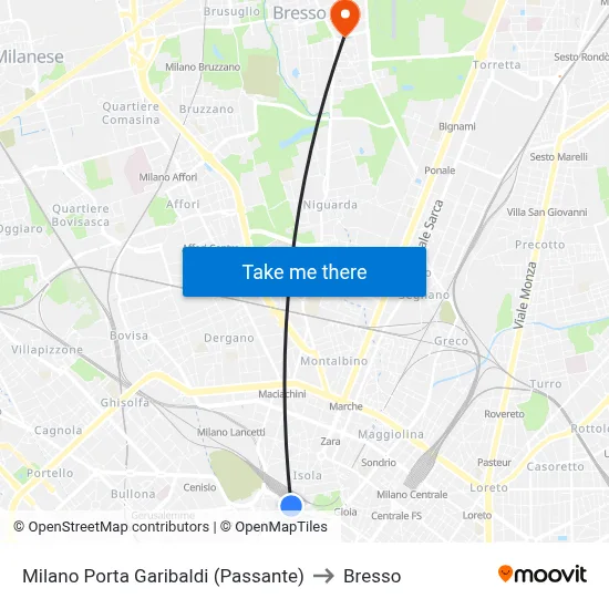 Milano Porta Garibaldi (Passante) to Bresso map