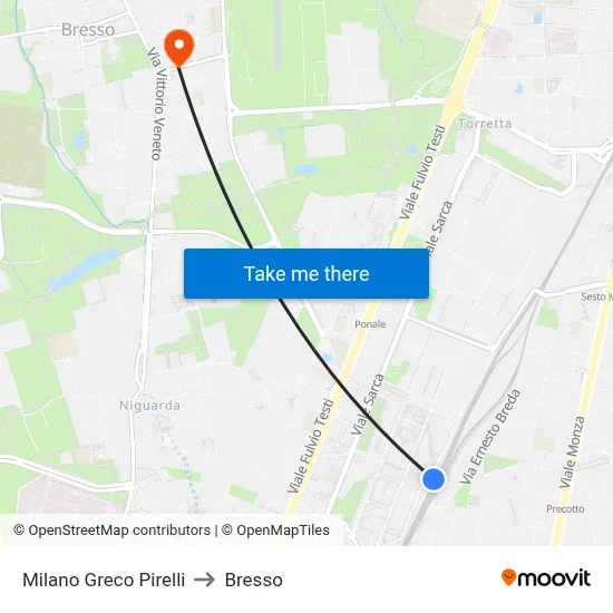 Milano Greco Pirelli to Bresso map