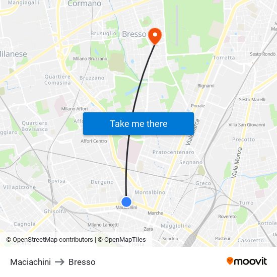 Maciachini to Bresso map