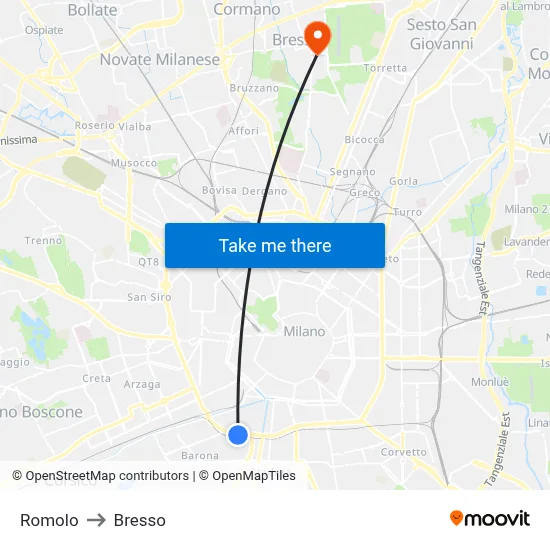 Romolo to Bresso map