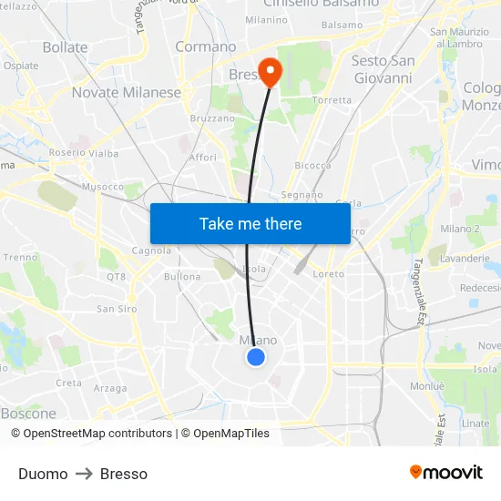 Duomo to Bresso map