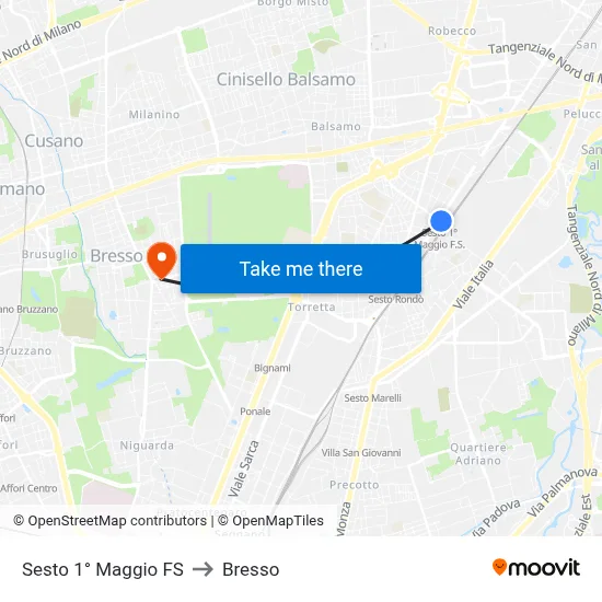 Sesto 1° Maggio FS to Bresso map