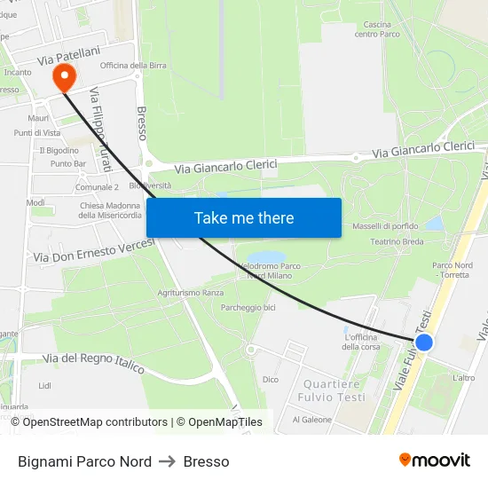 Bignami Parco Nord to Bresso map