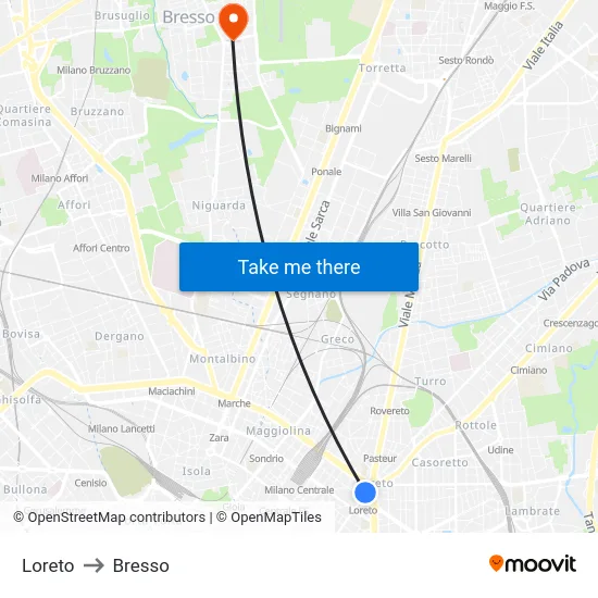 Loreto to Bresso map