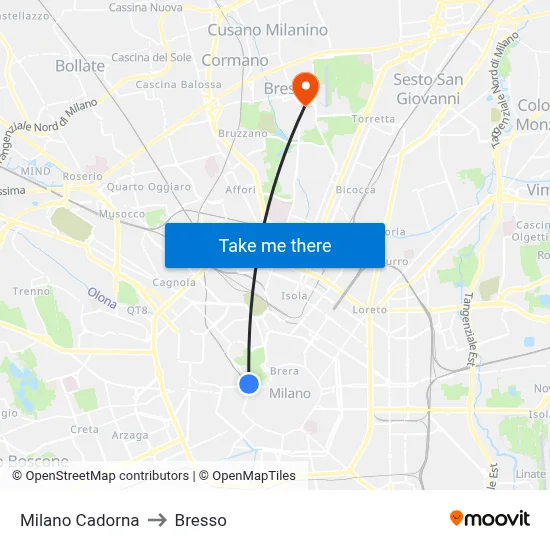 Milan Cadorna to Bresso map