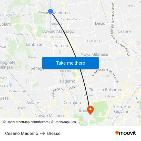 Cesano Maderno to Bresso map