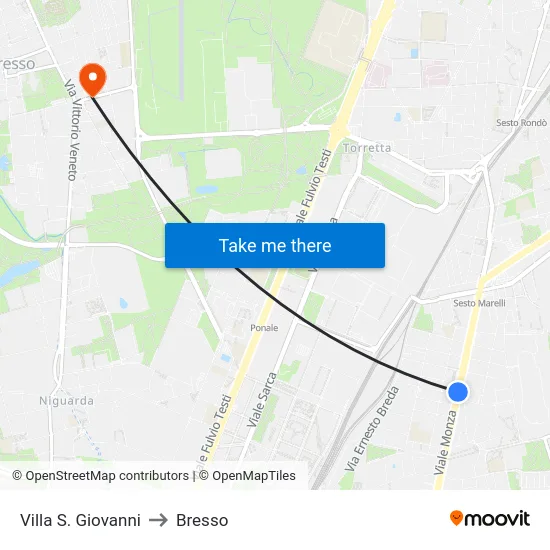 Villa S. Giovanni to Bresso map